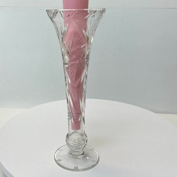 Clear Lead Crystal Flute Bud Vase with Starburst Pattern, Fluted Flower Vase - Picture 1 of 5
